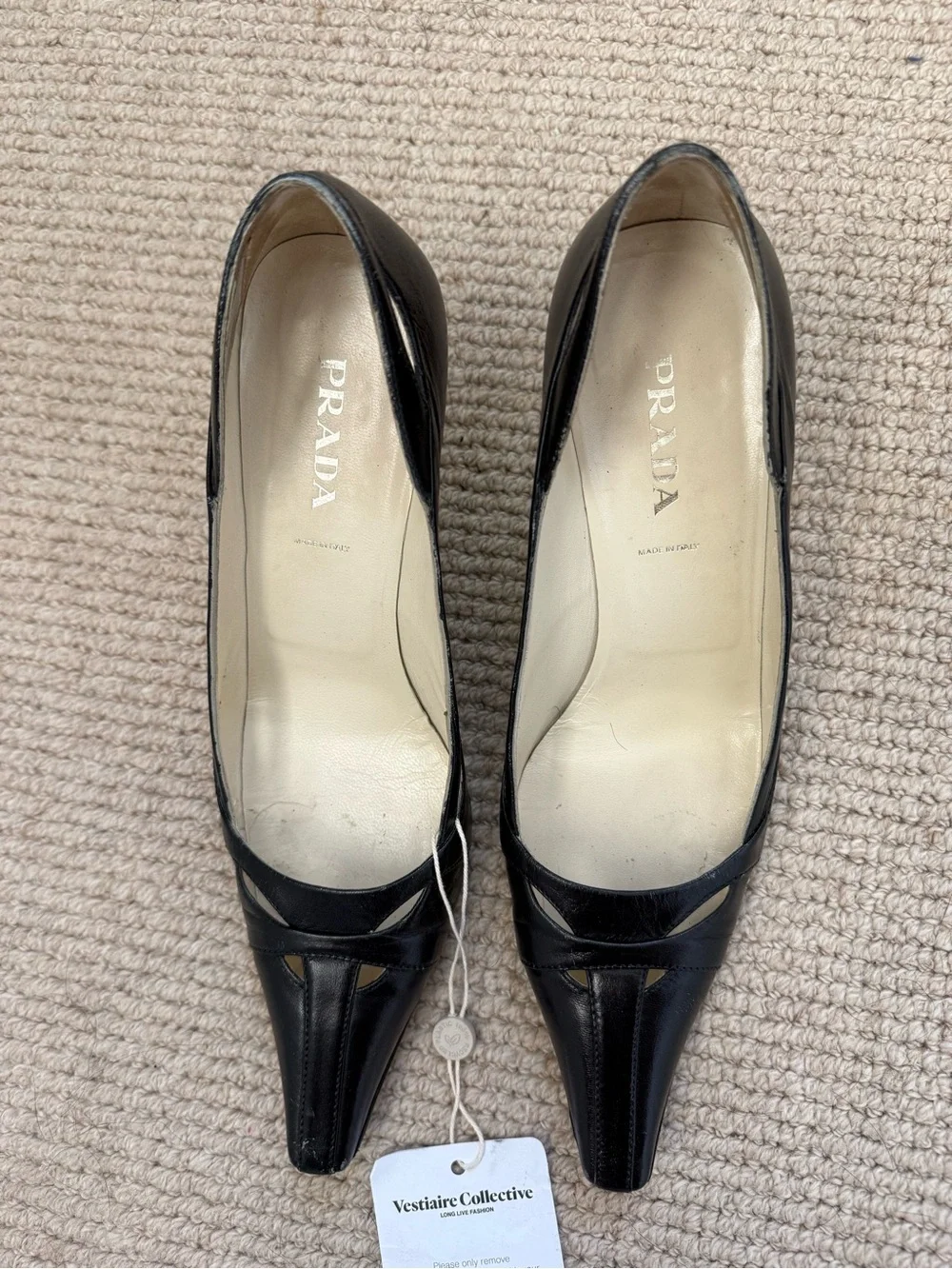 Prada Black Leather Pointed-Toe Heels